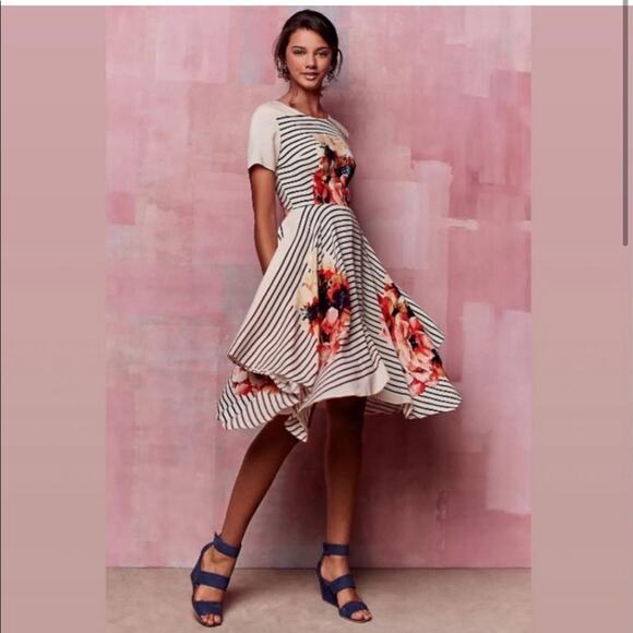 Anthropologie Corey Lynn Calter cream stripe floral asymmetrical dress size 2 - Picture 3 of 16